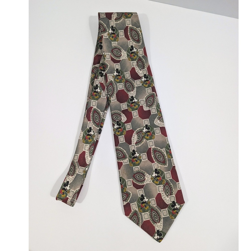 Mickey & Co Atlas Design Silk Tie Vintage Disney Mickey Mouse Paisley Geometric